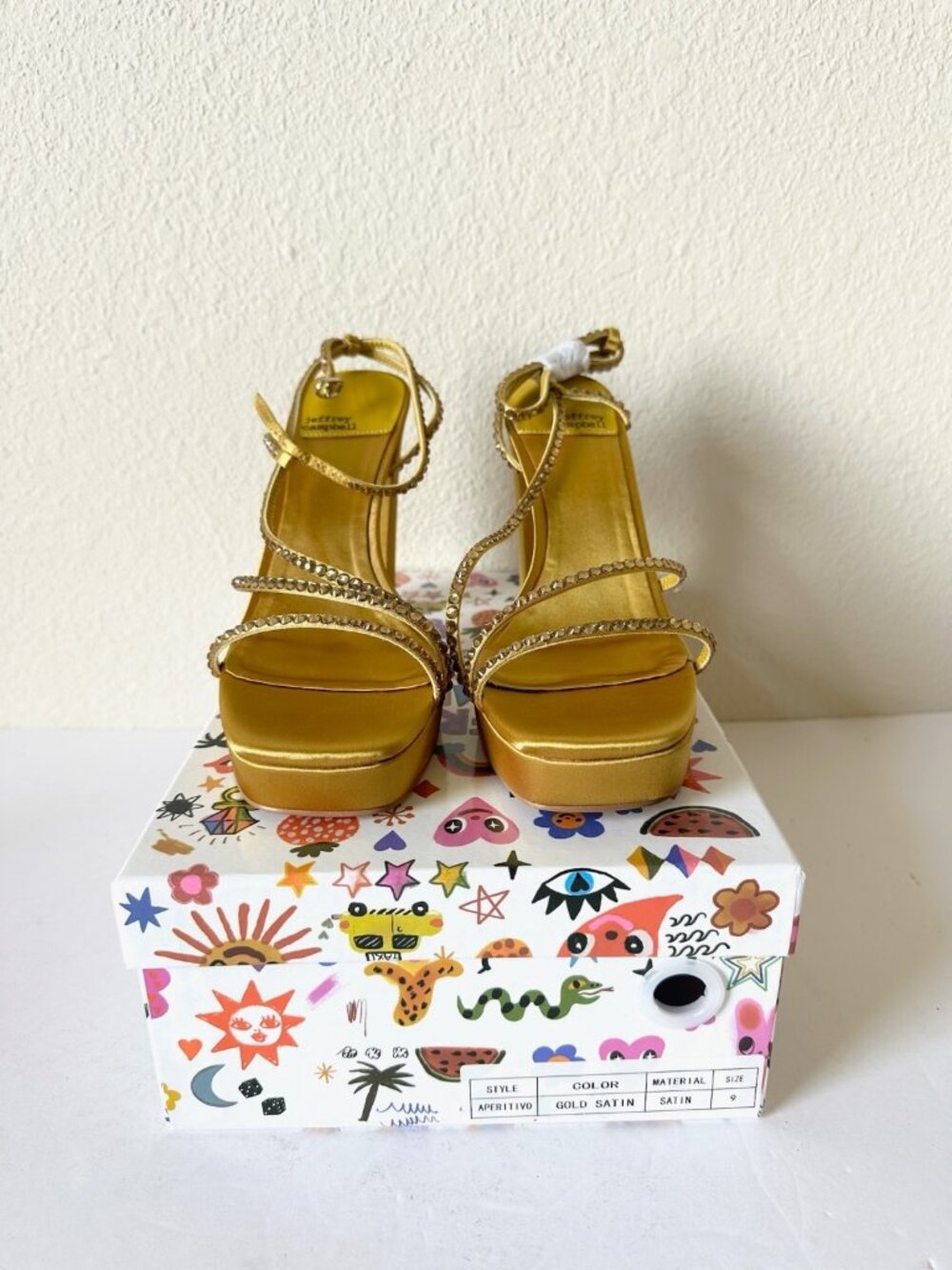 NEW Jeffrey Campbell Aperitivo Gold Platform Heels Anthropologie Sandals Size 9